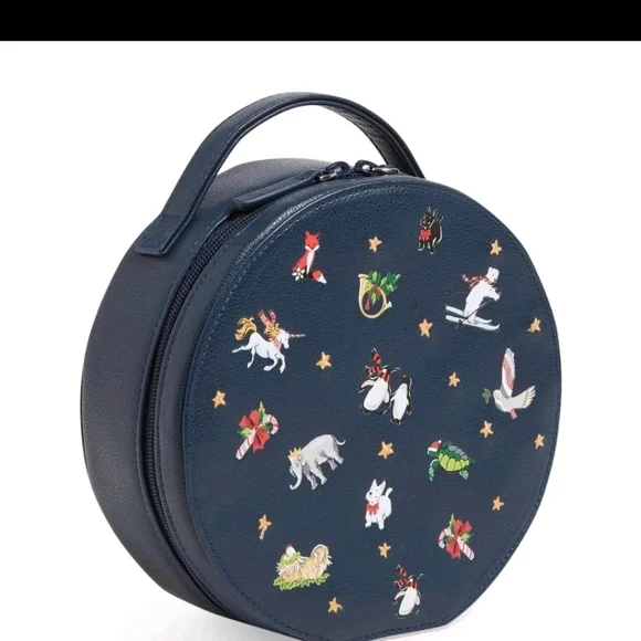 💙🔹️ Vera Bradley 🔹️Christmas Round Navy cosmetic Bag - Picture 3 of 5